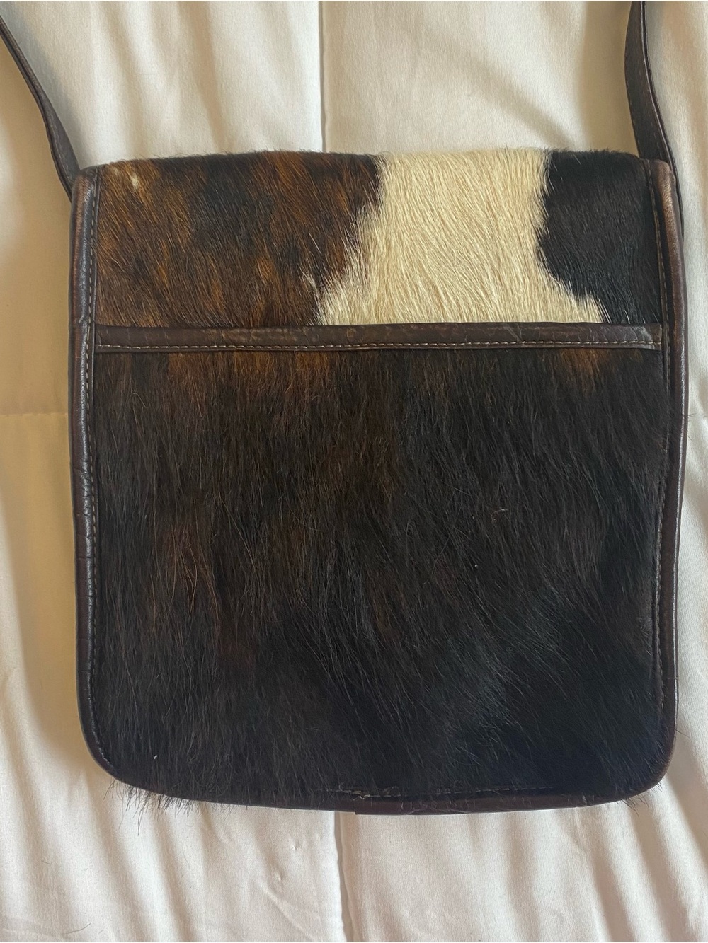 Cowhide Longhair Crossbody Bag in White, Brown, Black - Picture 4 of 5